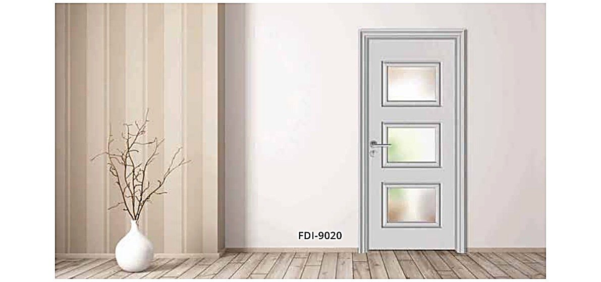 WPC Interior Door FDI-9020 — Triple-Lite Glass Door, Silver Grey WPC Interior Door FDI-9020 — Triple-Lite Glass Door, Silver Grey