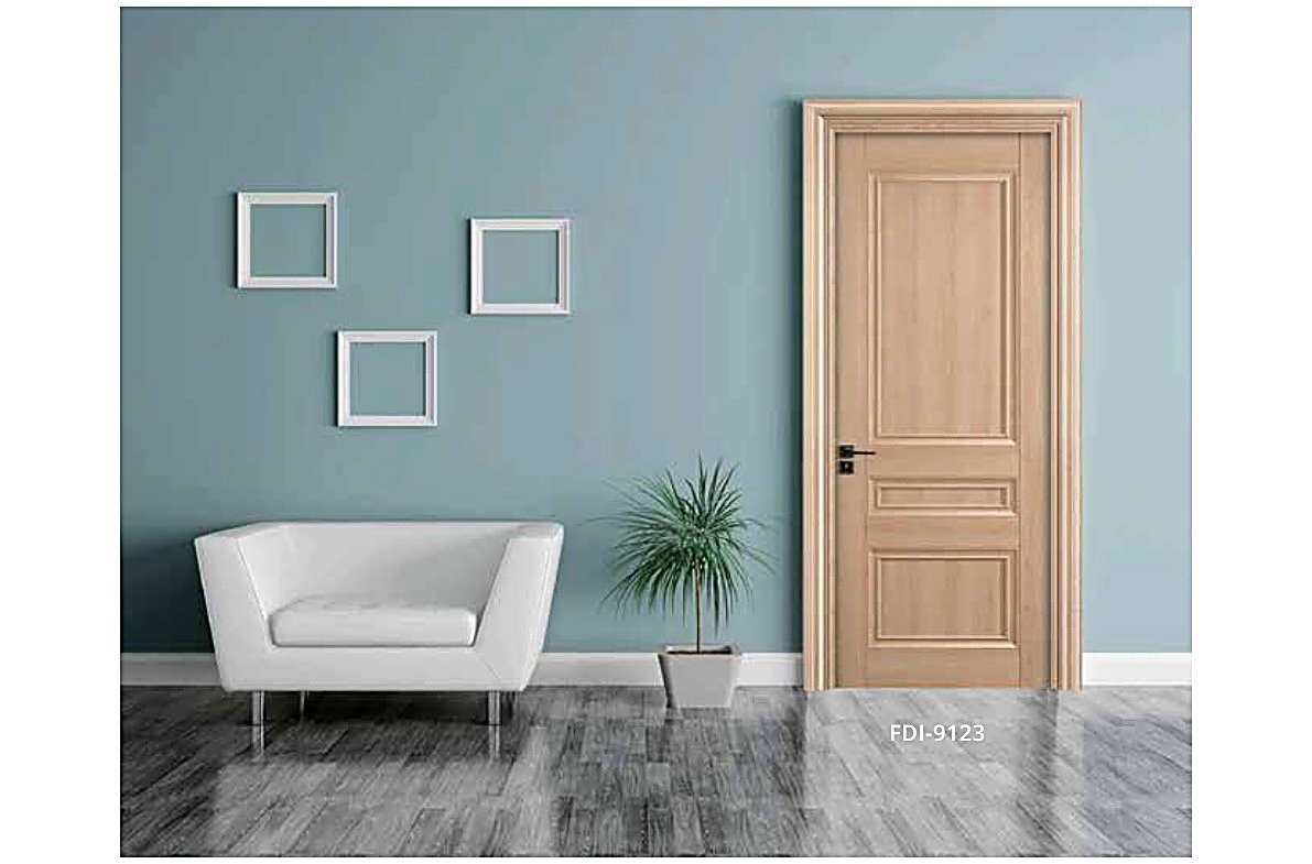 WPC Interior Door FDI-9123 — Classic Three-Panel Assembly, Natural Oak WPC Interior Door FDI-9123 — Classic Three-Panel Assembly, Natural Oak