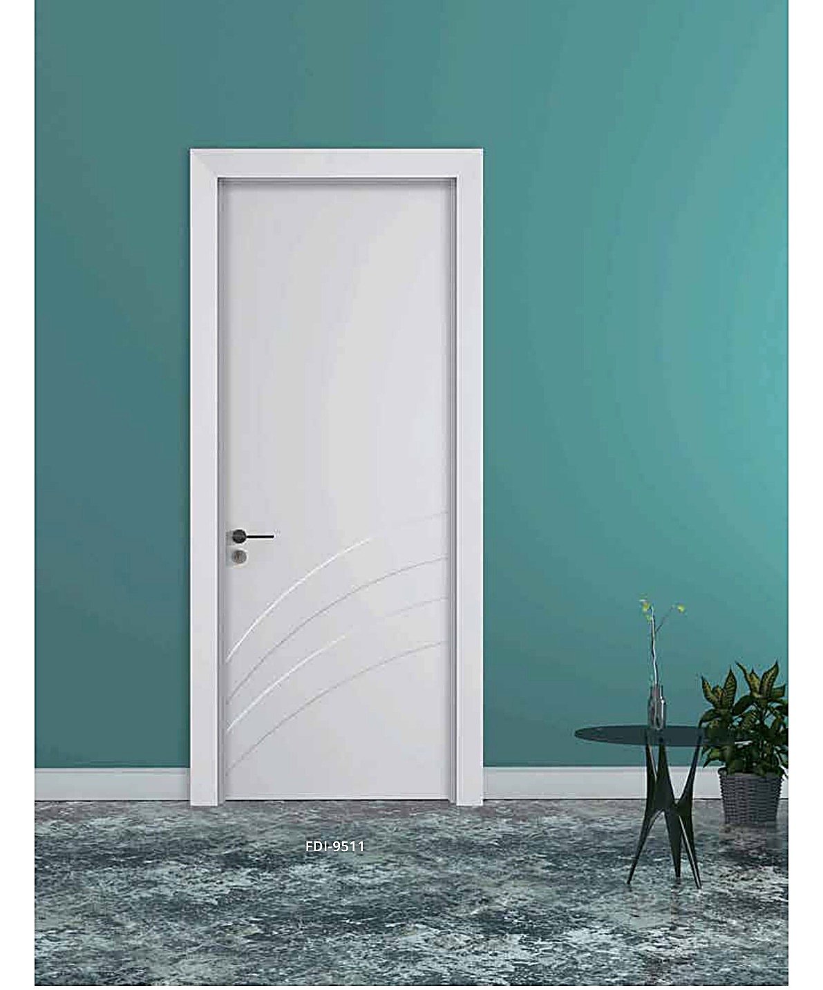 WPC Interior Door FDI-9511 — Curved Line Accent Painted Door, Pure White WPC Interior Door FDI-9511 — Curved Line Accent Painted Door, Pure White