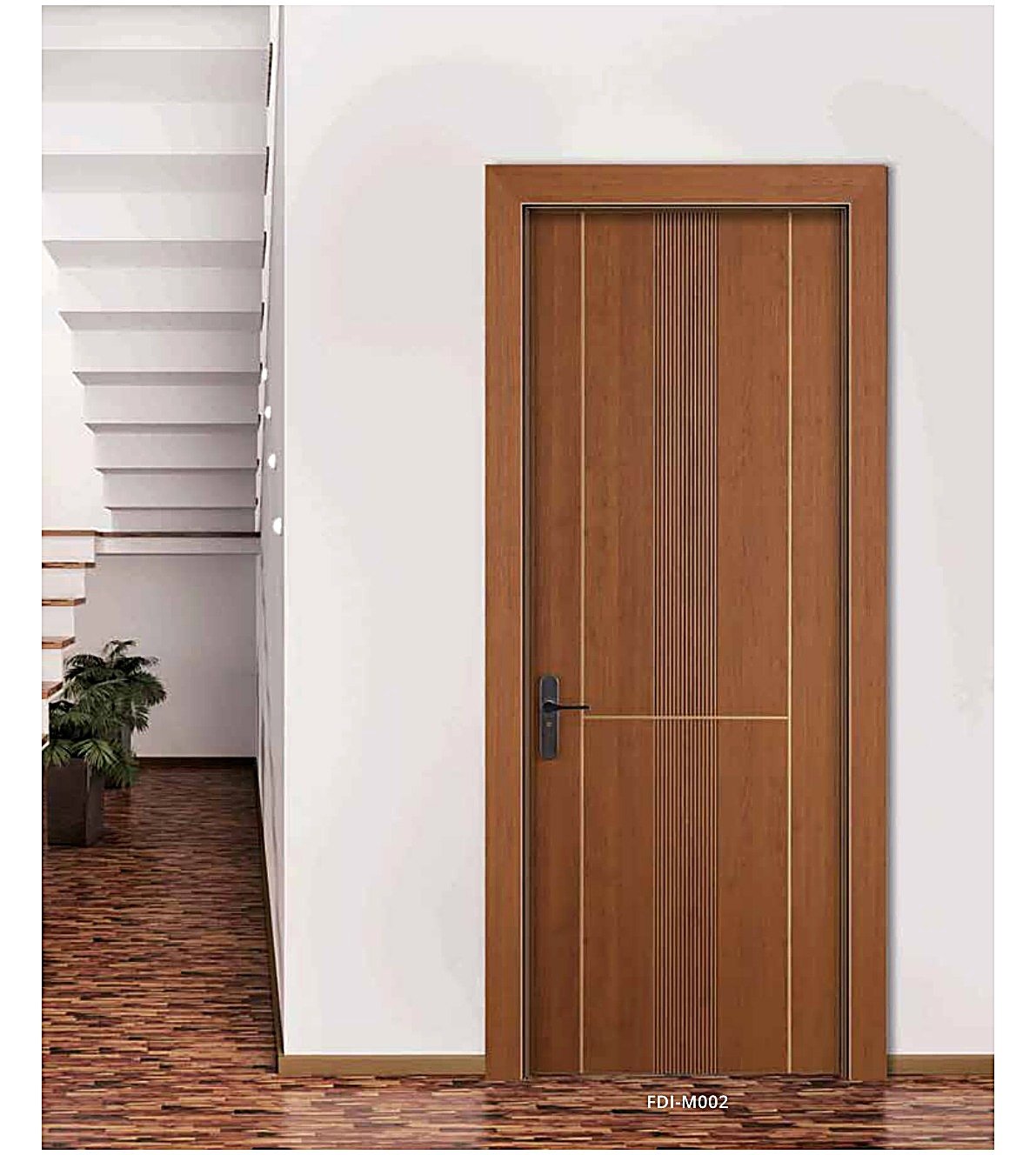 WPC Interior Door FDI-M002 — Vertical Fluted Panel, Golden Oak WPC Interior Door FDI-M002 — Vertical Fluted Panel, Golden Oak