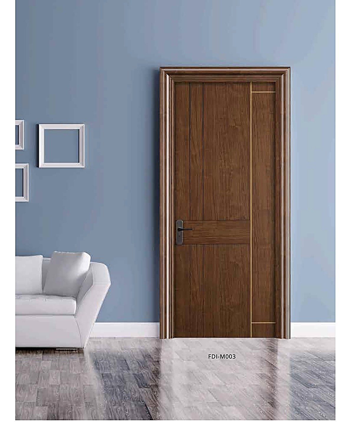 WPC Interior Door FDI-M003 — Brass Inlay Panel, Rich Walnut WPC Interior Door FDI-M003 — Brass Inlay Panel, Rich Walnut