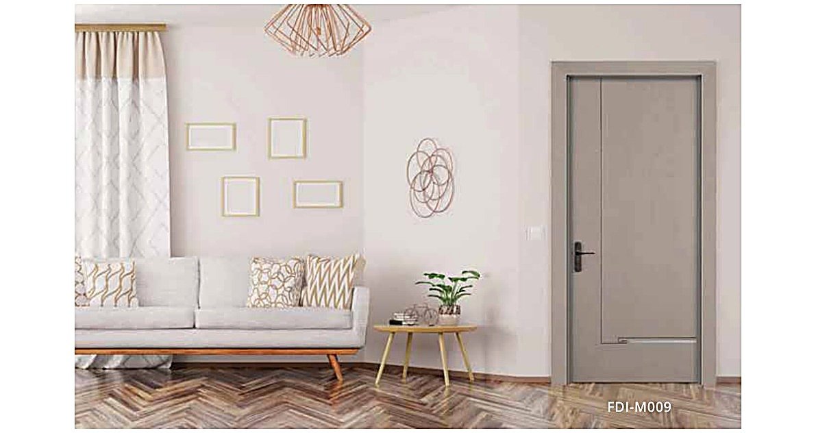 WPC Interior Door FDI-M009 — Vertical Panel Line, Warm Taupe WPC Interior Door FDI-M009 — Vertical Panel Line, Warm Taupe