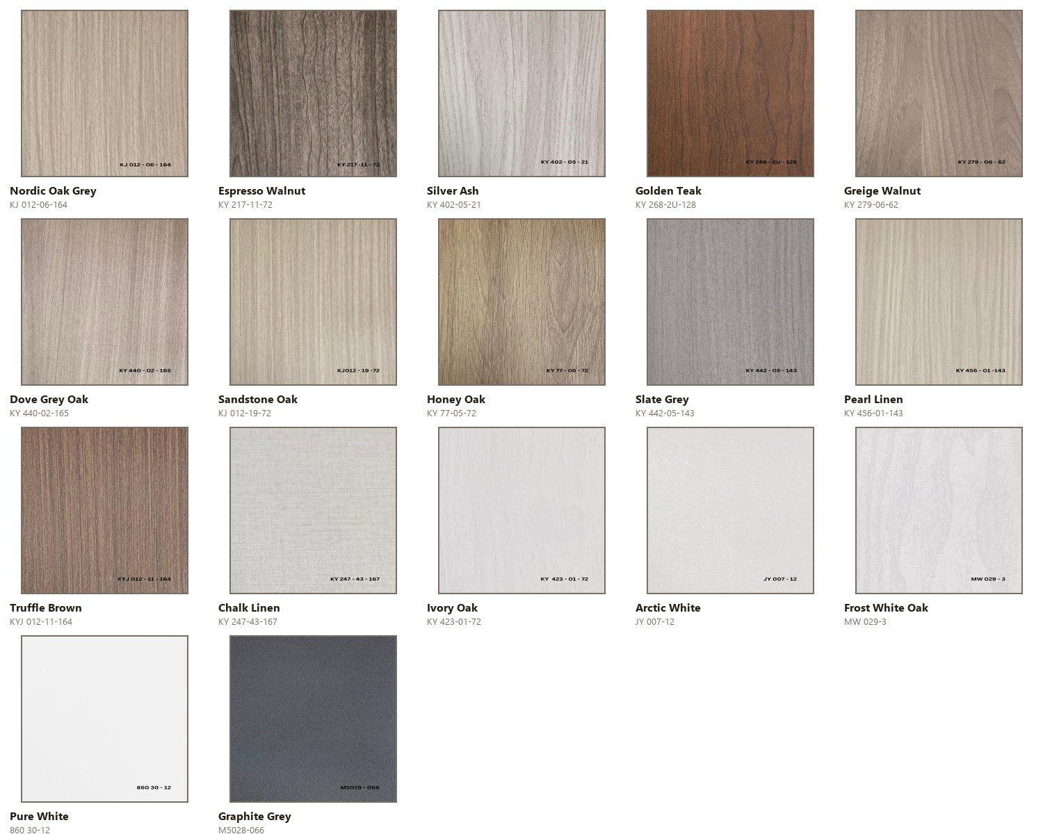WPC Door Finishes and Colour Guide - 17 PVC laminate finishes